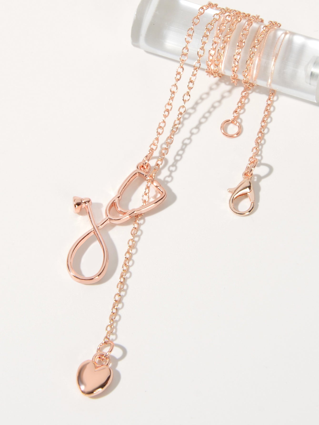 Minimalist Jewelry Trendy Gold Silver Stethoscope Heart Pendant Y shape Necklace-0