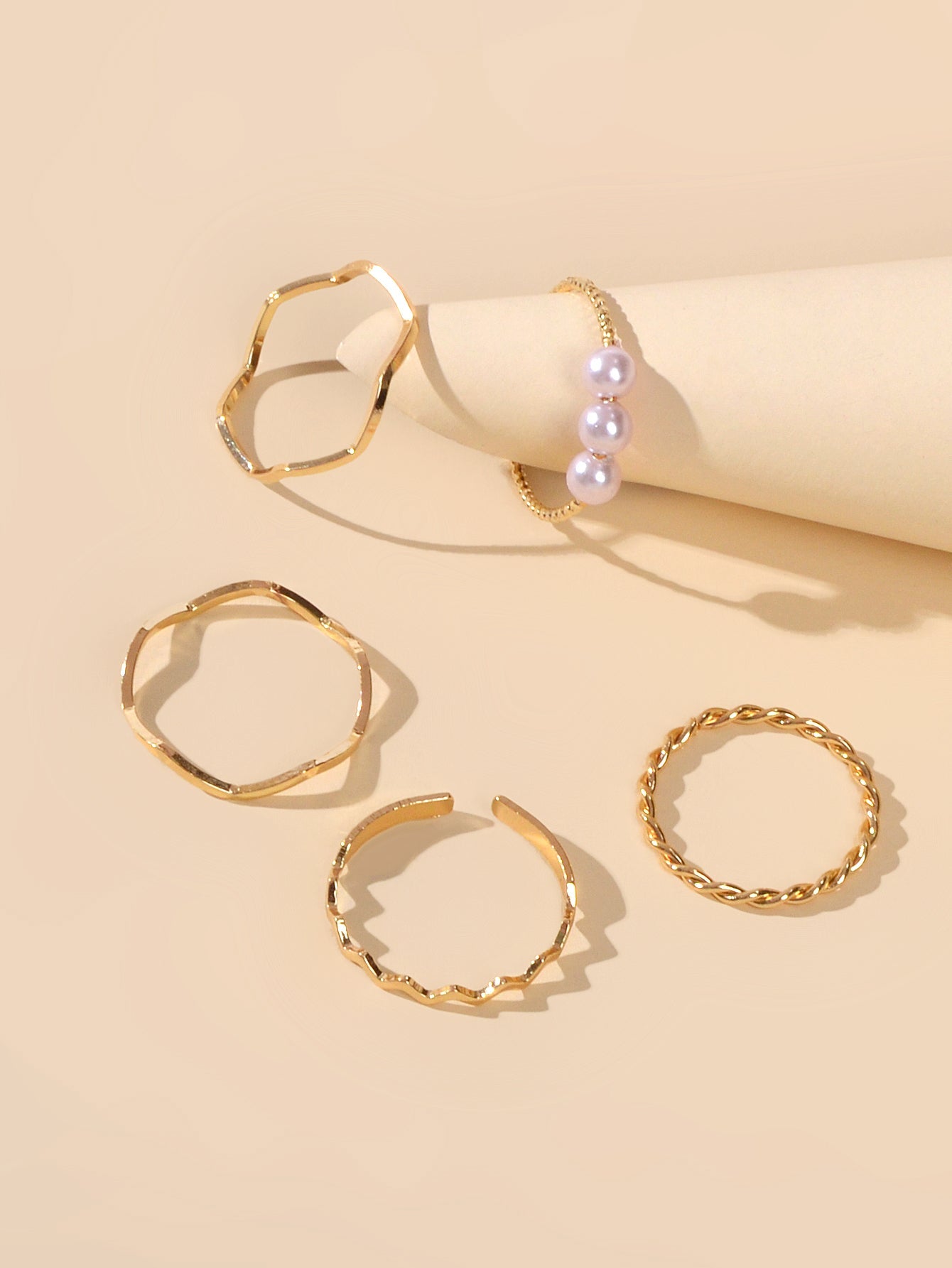 5 pcs Fashion Jewellery Pearl Decor Minimalist Finger Midi Finger Knuckle Rings