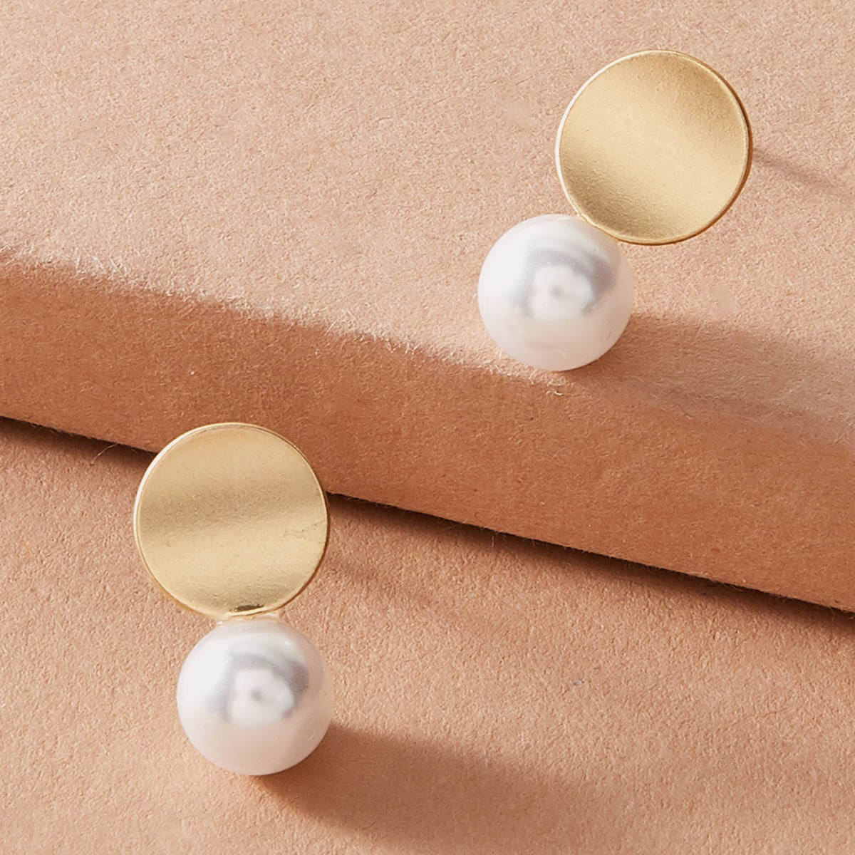 Dainty Round Gold Metal Pearl Daily Wear Stud Earrings Great Jewelry for Dating