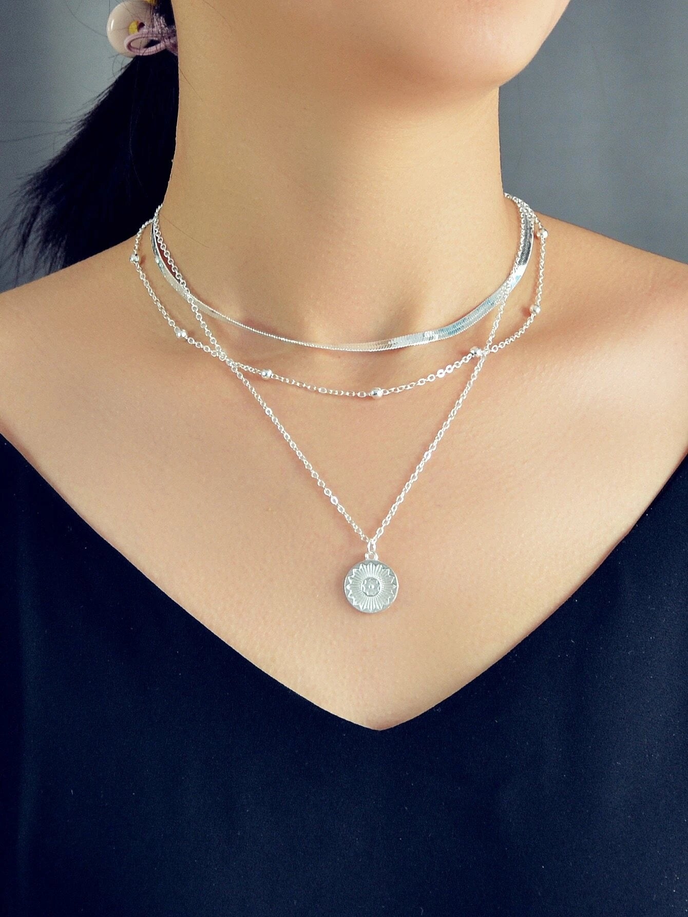 Boho Chic Jewelry Gold Silver Metal Multi-layer Chain Coin Disc Pendant Necklace