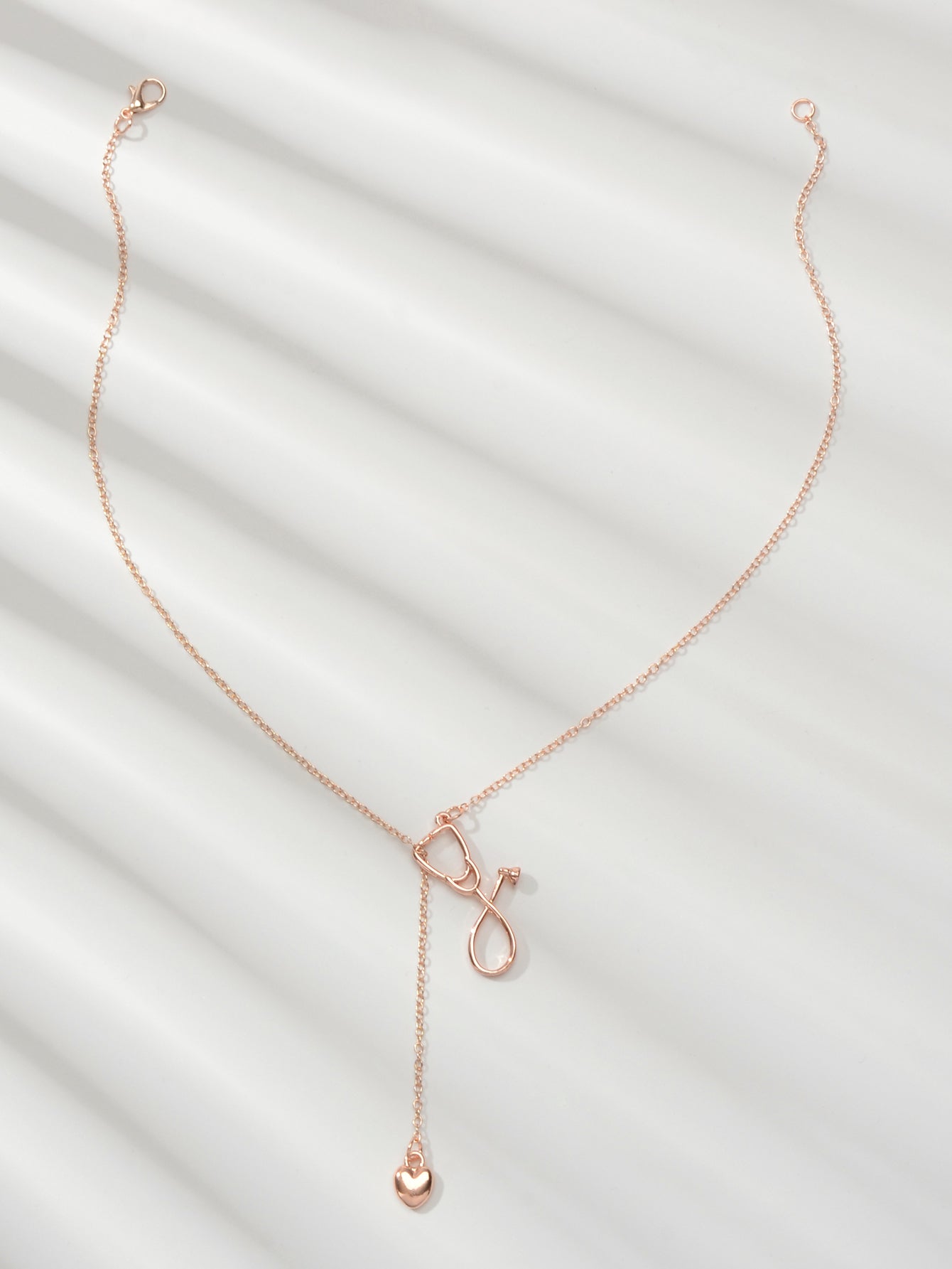 Minimalist Jewelry Trendy Gold Silver Stethoscope Heart Pendant Y shape Necklace-1