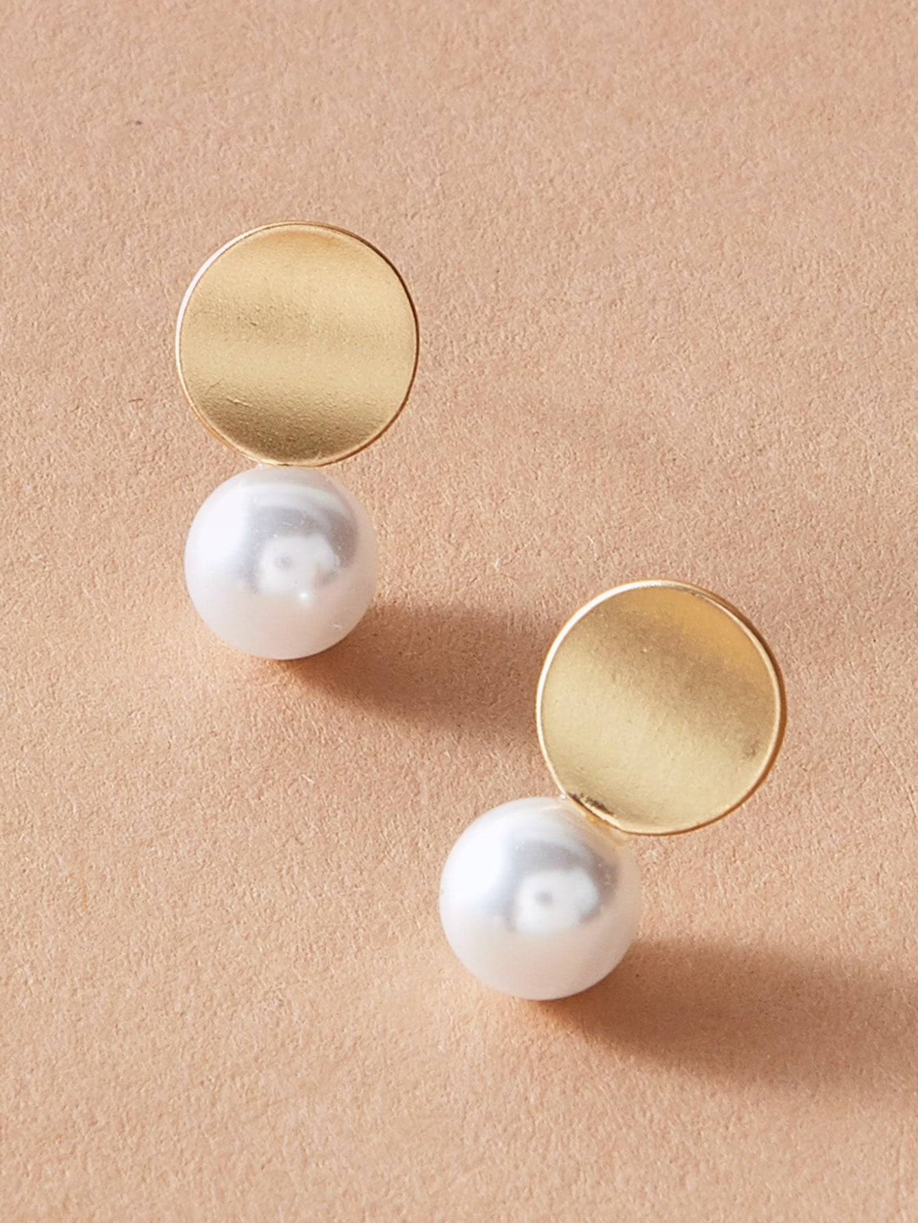 Dainty Round Gold Metal Pearl Daily Wear Stud Earrings Great Jewelry for Dating