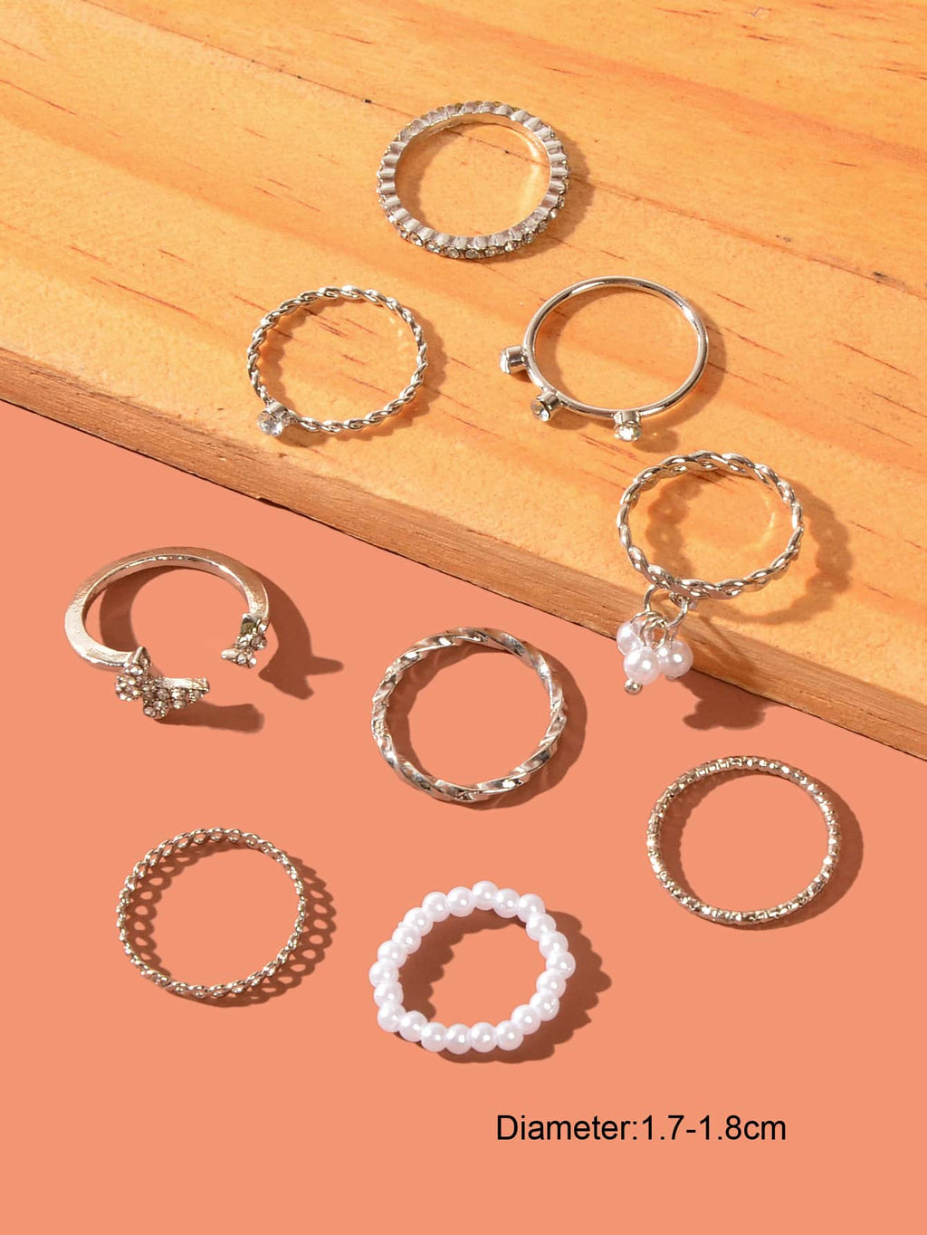 Set of Ten Silver Butterfly and Pearl Shaped Rings Elegant Statement Collection