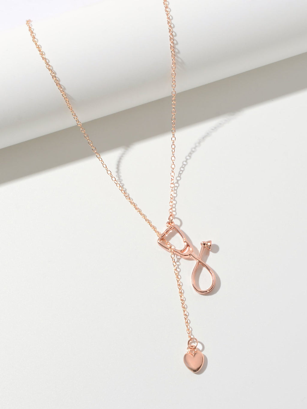 Minimalist Jewelry Trendy Gold Silver Stethoscope Heart Pendant Y shape Necklace-3