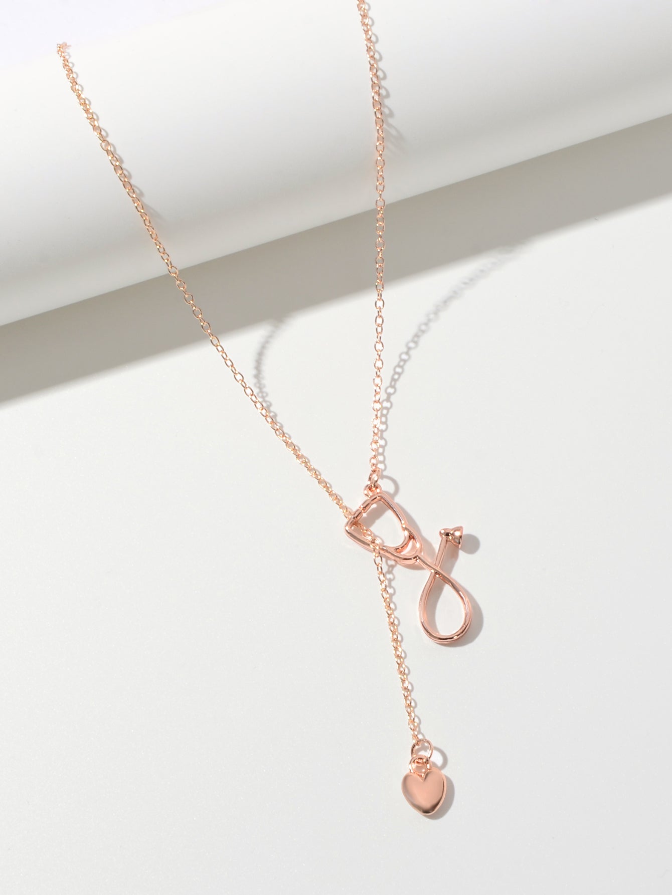 Minimalist Jewelry Trendy Gold Silver Stethoscope Heart Pendant Y shape Necklace-3