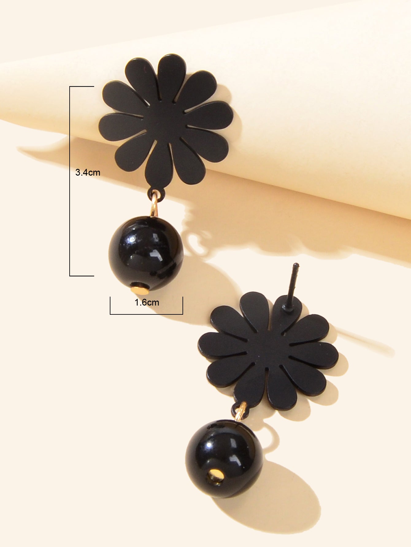 Black Beaded Flower Dangle Earrings - Unique Statement Jewelry-3