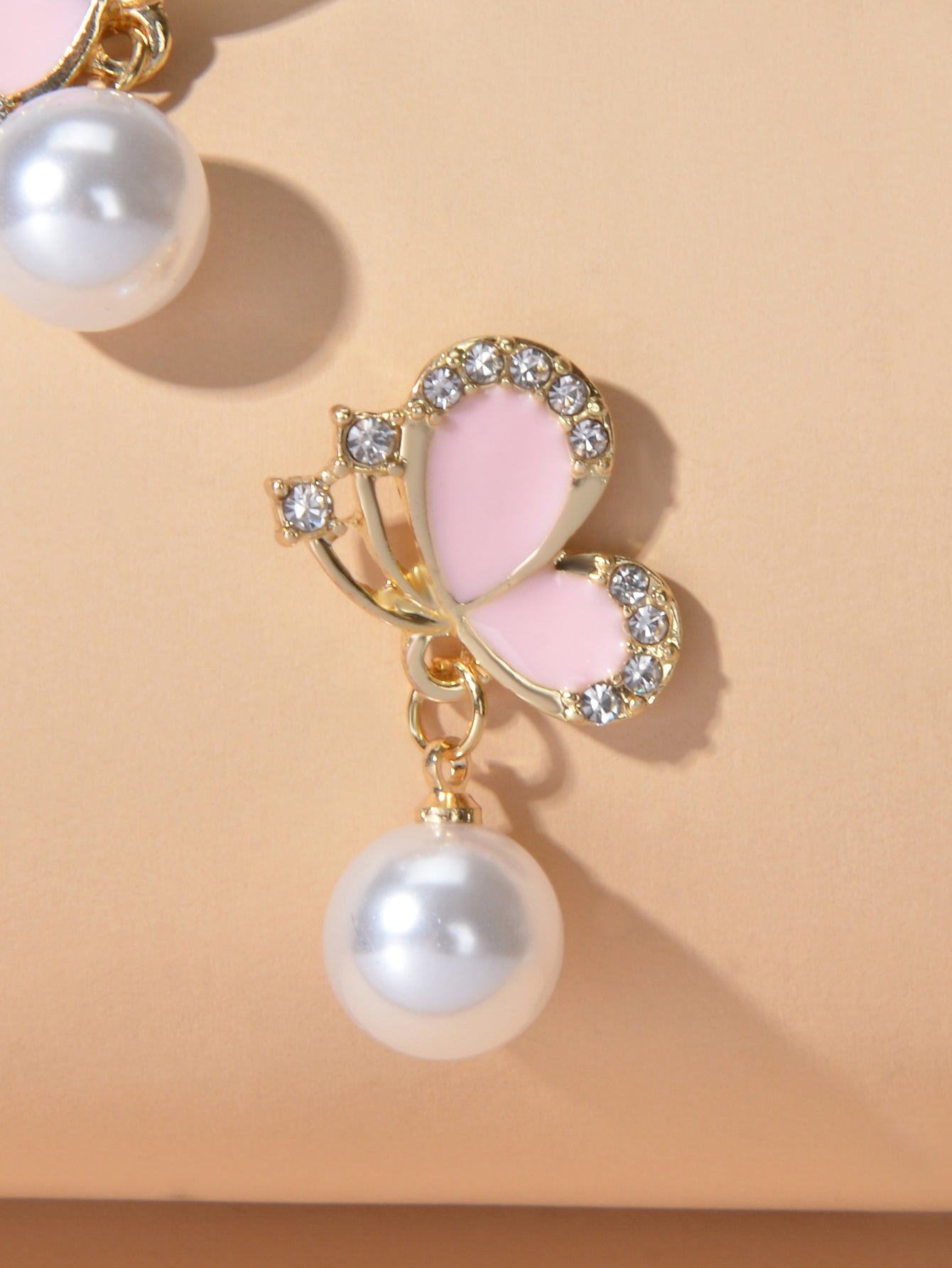 Enamel Butterfly Earrings - Rhinestone Pearl Drop Earrings in Pink Blue Green-3