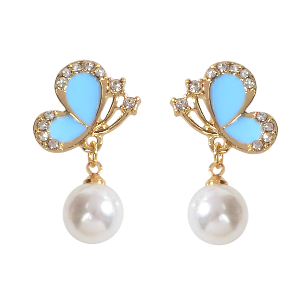 Enamel Butterfly Earrings - Rhinestone Pearl Drop Earrings in Pink Blue Green-5