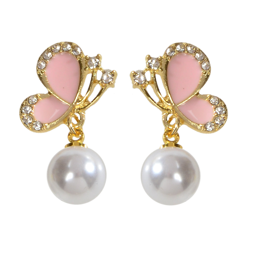 Enamel Butterfly Earrings - Rhinestone Pearl Drop Earrings in Pink Blue Green-4