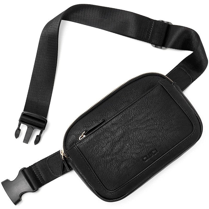 Waterproof Leather Belt Bag - Black