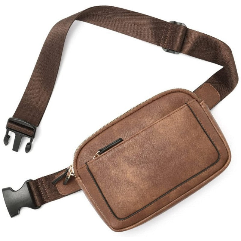 Waterproof Leather Belt Bag - Brown